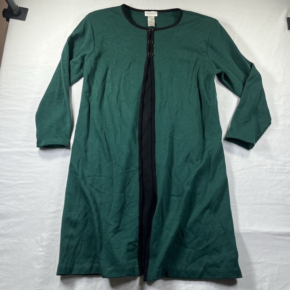 VTG Liz Claiborne Long cardigan Petite Size Large Padded Sholder Green